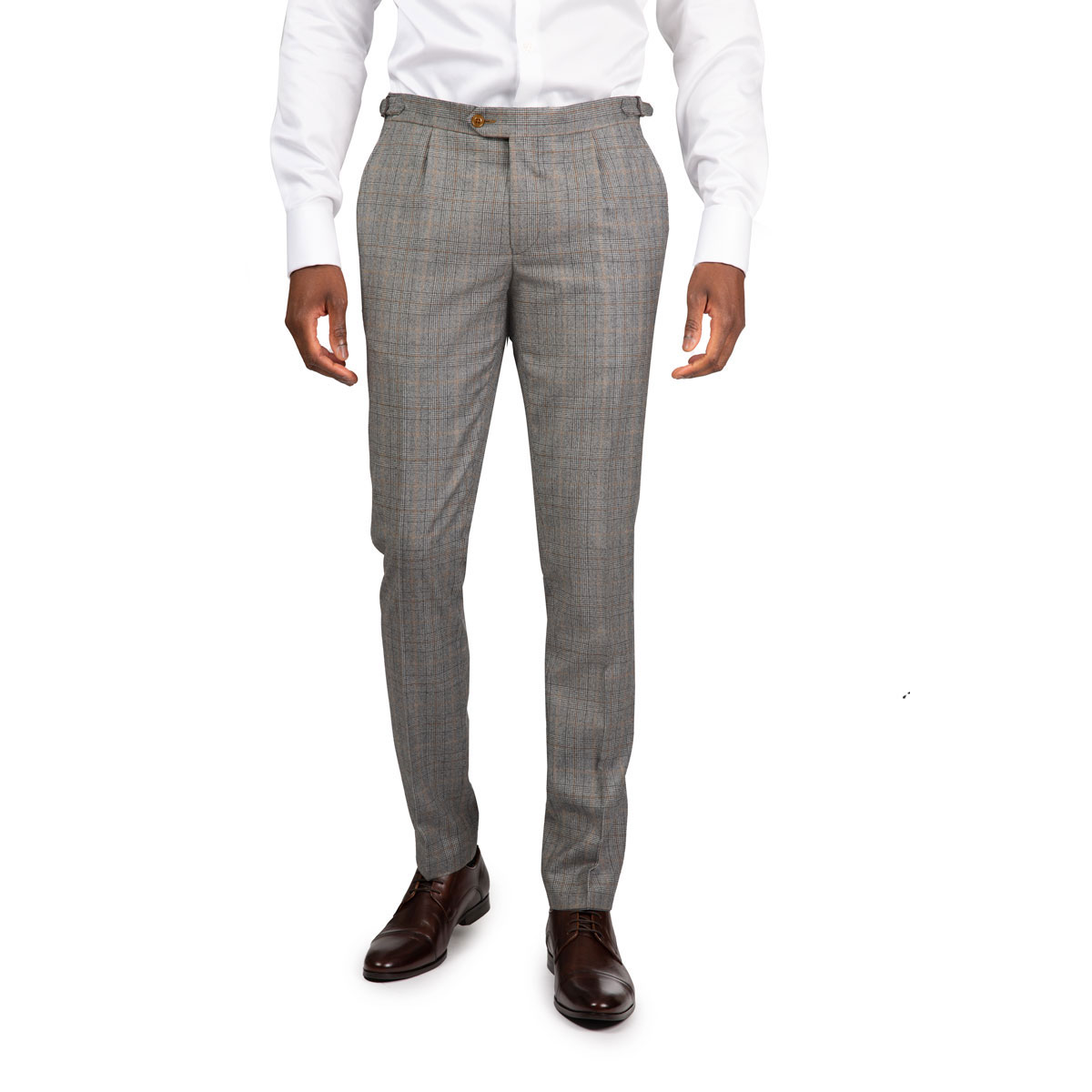 Graue Anzughose mit Karo-Muster und einer Bundfalte