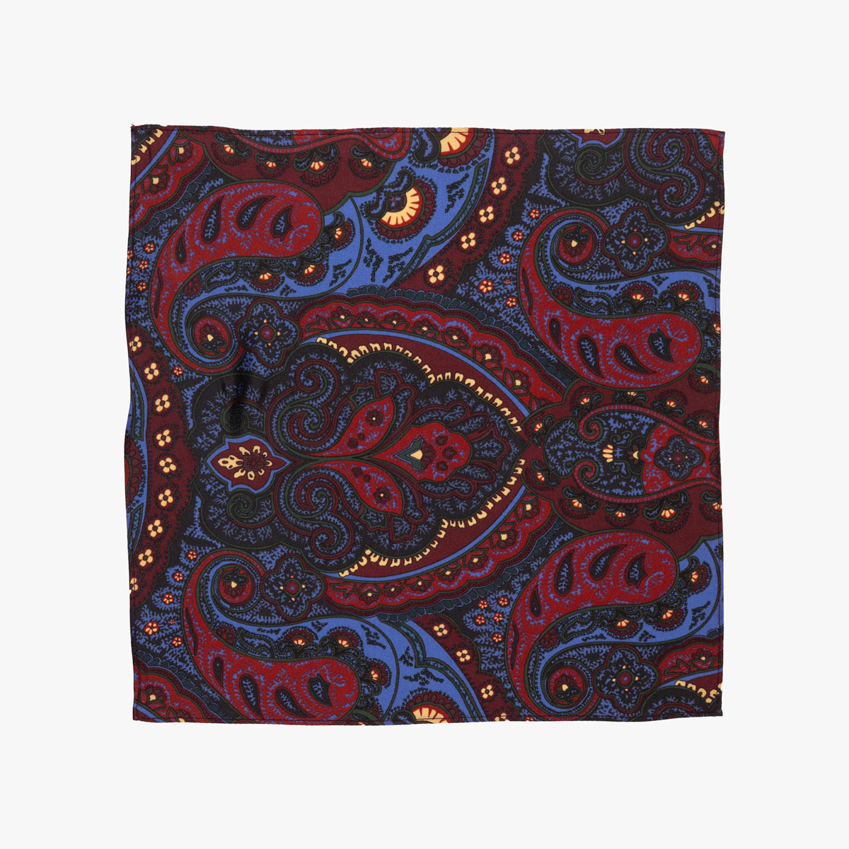 Einstecktuch aus Seide in Blau und Rot mit Paisley-Muster