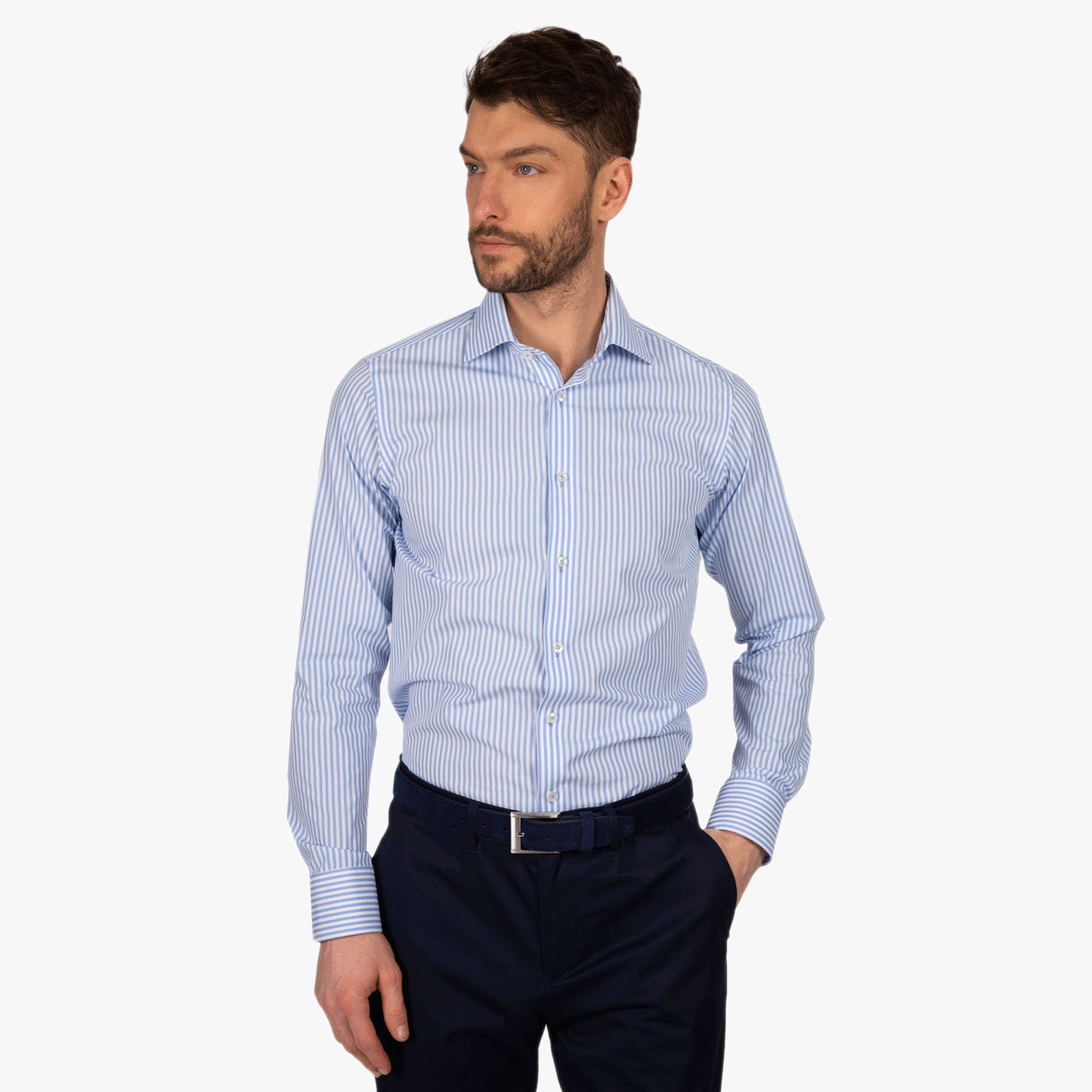 Slim Fit Hemd mit blauen Streifen