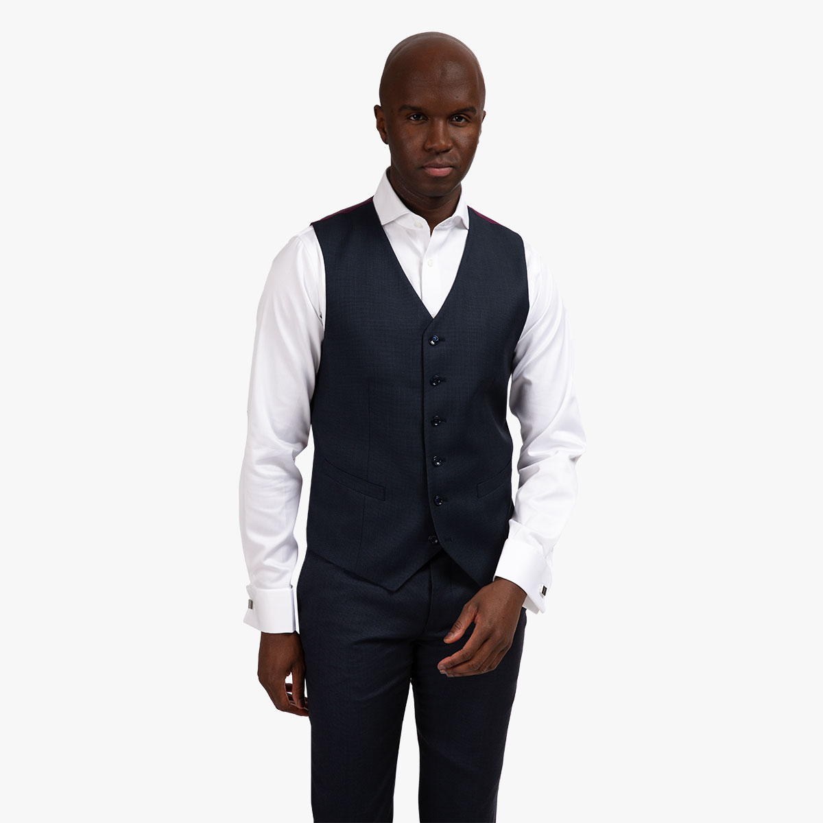 Herrenweste mit feiner Punkte-Struktur in blau Herren-Weste mit Birdseye-Muster in blau