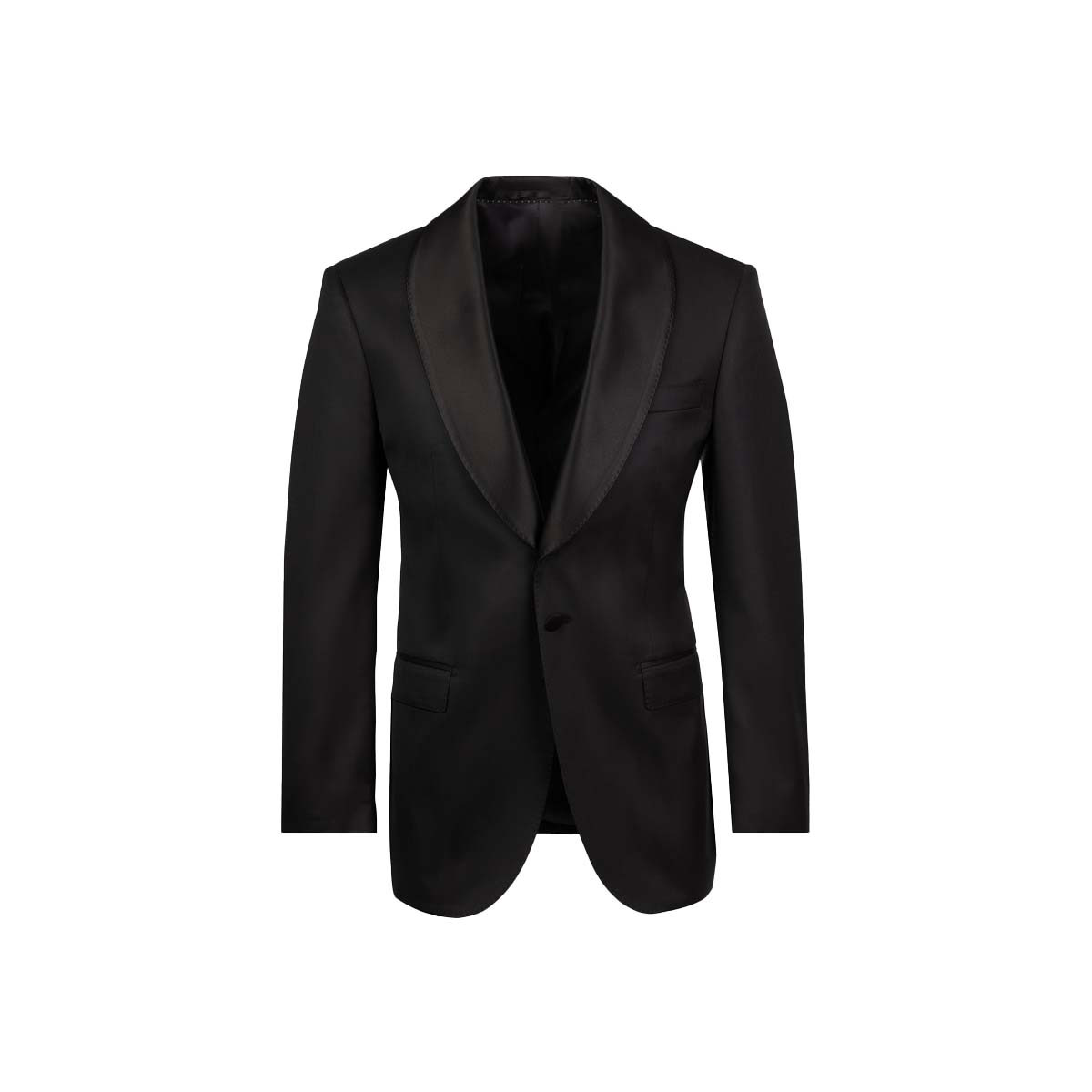 Smokingsakko mit schwarzer Schalfasson aus Satin Sakko mit Schalfasson aus schwarzem Satin