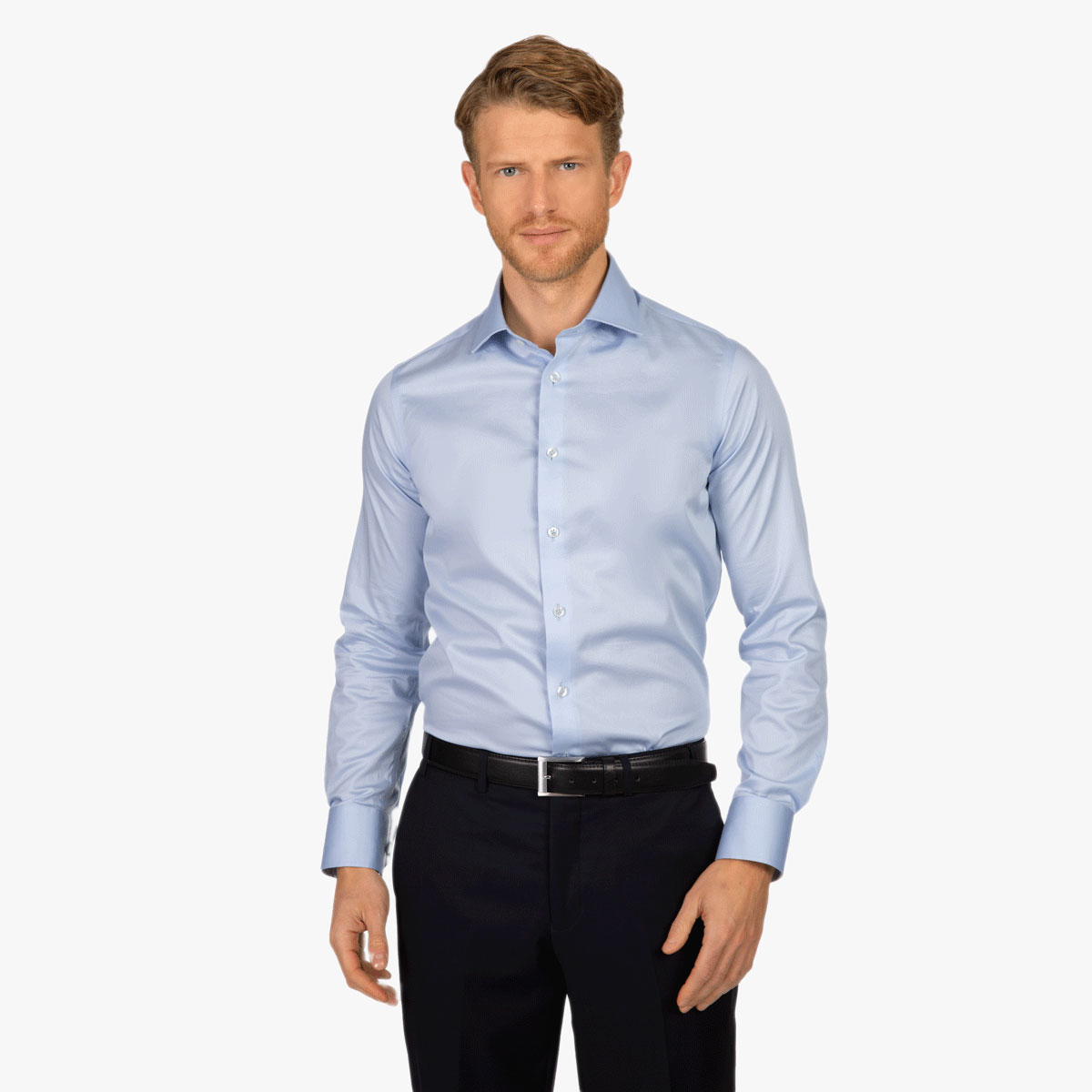 Super Slim Fit Hemd in hellblau aus Baumwolle-Stretch
