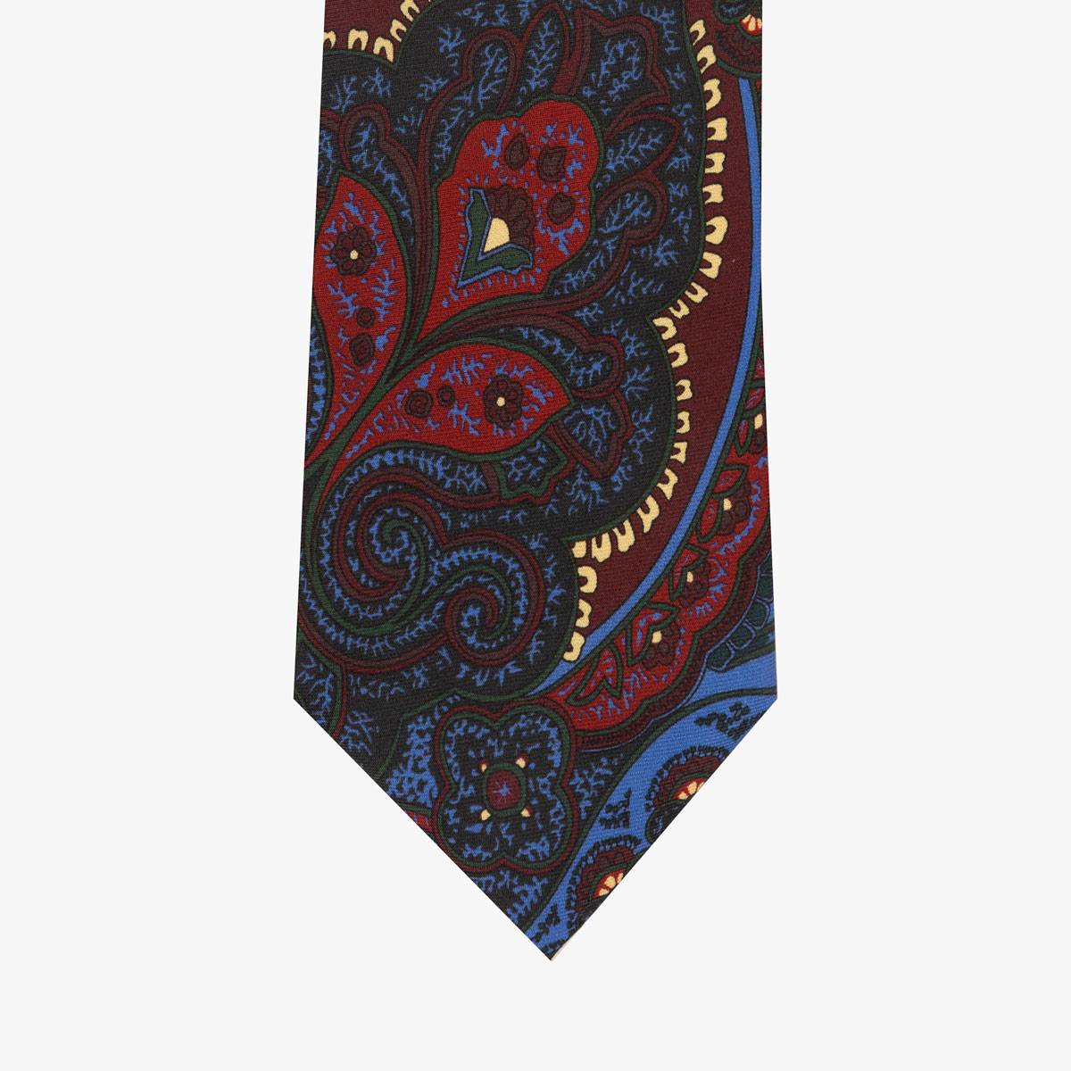 Krawatte aus Seide in Blau und Rot mit Paisley-Muster