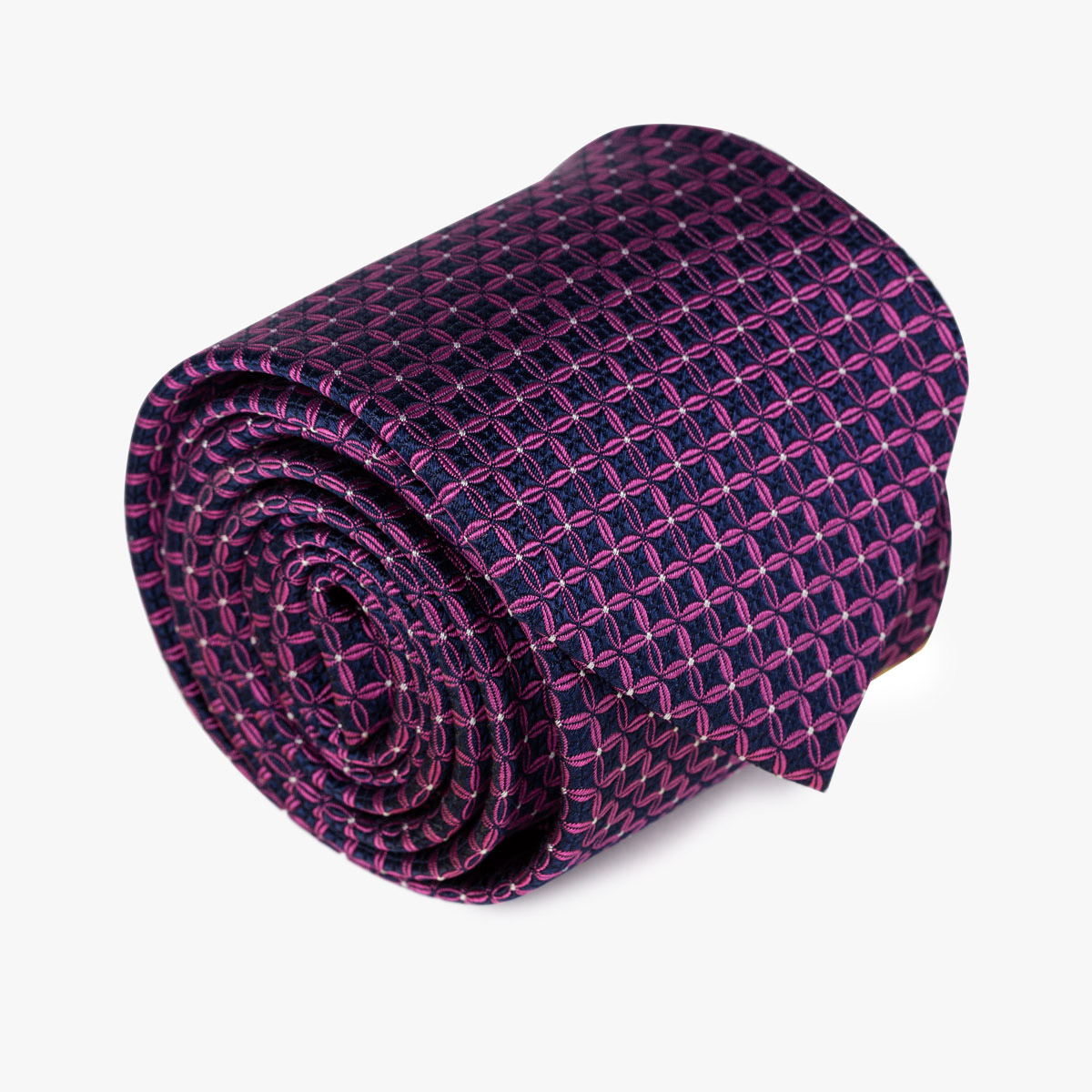 Aufgerollte Krawatte mit floralem geometrischem Muster in magenta/blau