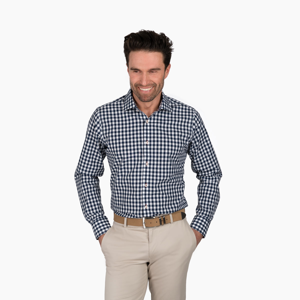 Slim Fit Hemd mit blauen und weißen Karos