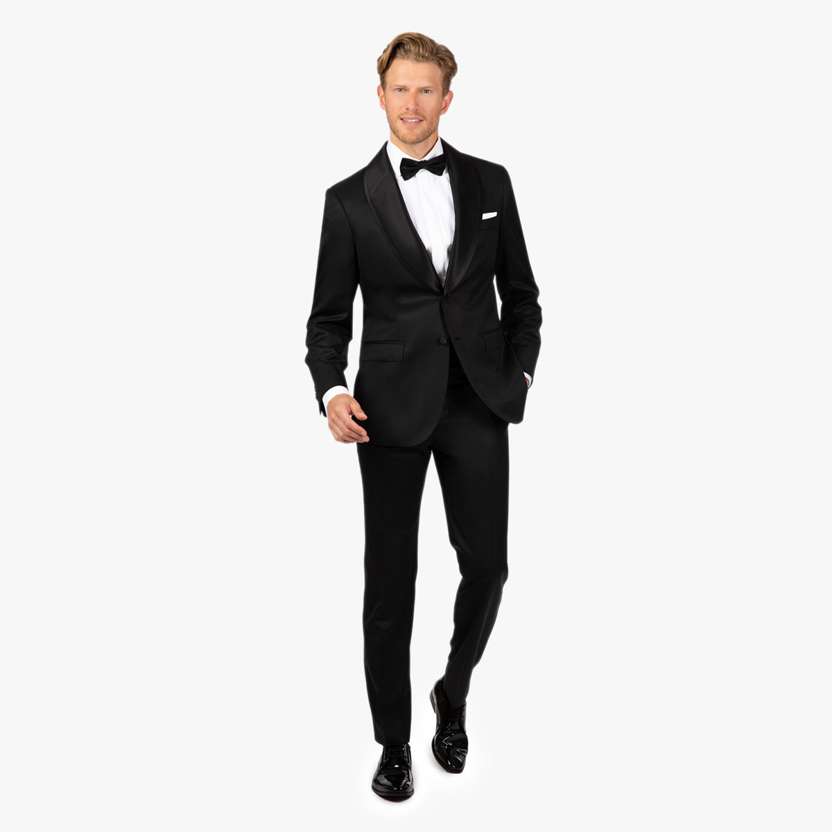 Klassisch eleganter Smoking in schwarz Klassisch elegantes Outfit im schwarzen Smoking und passender Fliege