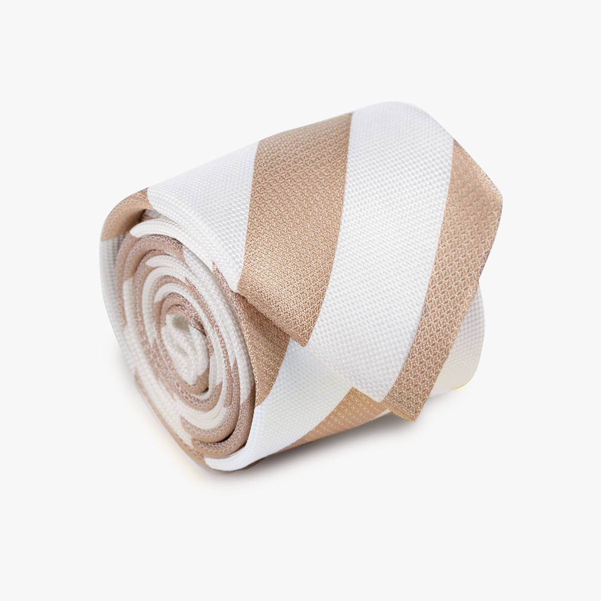 Aufgerollte Krawatte mit breiten Streifen in beige weiß