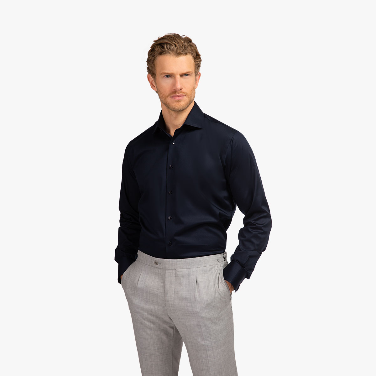 Modern Fit Hemd in dunkelblau aus Baumwoll-Stretch