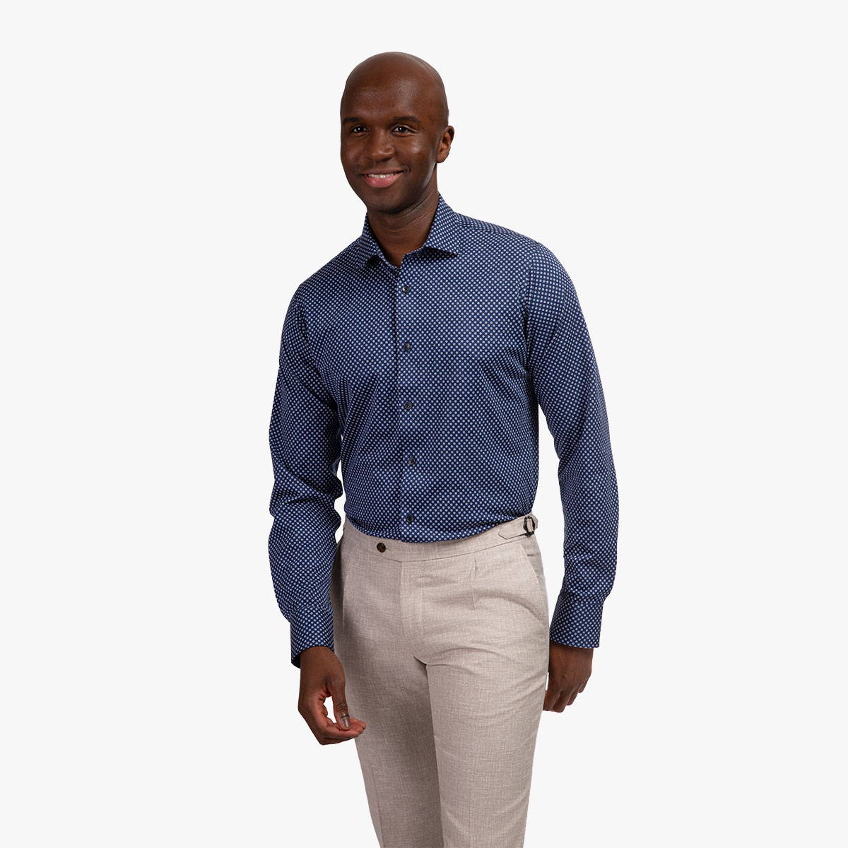 Slim Fit Hemd mit stilisierten Blüten in blau