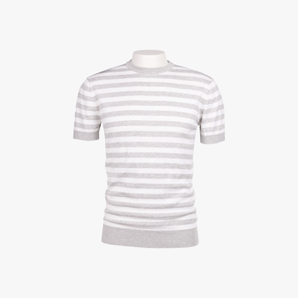 T-Shirt Rundhals mit Streifen in hellgrau-weiß