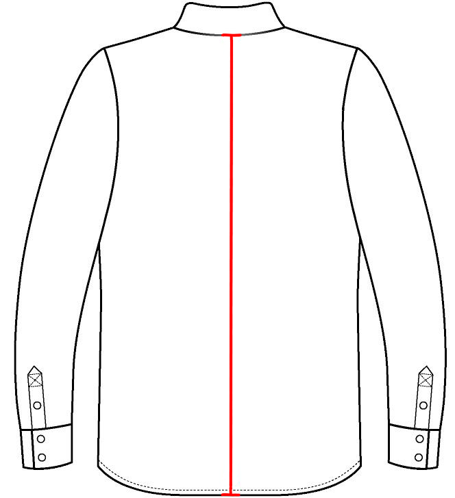 Zeichnung zum richtigen Messen der Rückenlänge beim Herrenhemd