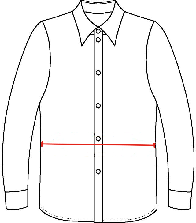 Zeichnung zum richtigen Maßnehmen der Taillenweite beim Herrenhemd