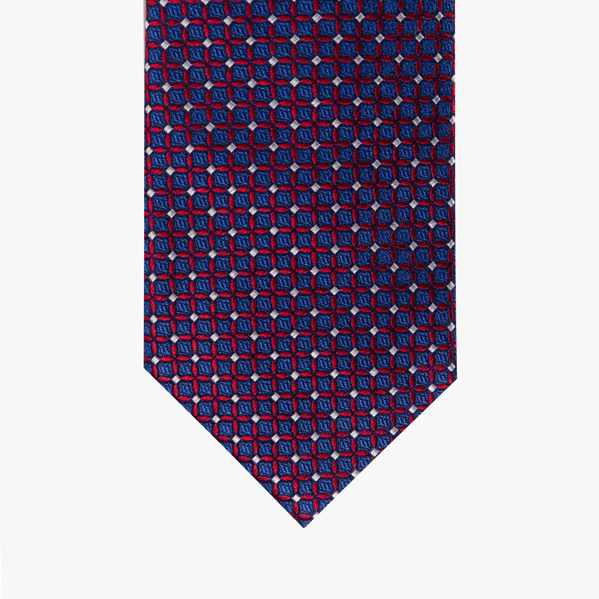 Krawatte mit geometrischem Muster in rot dunkelblau silber