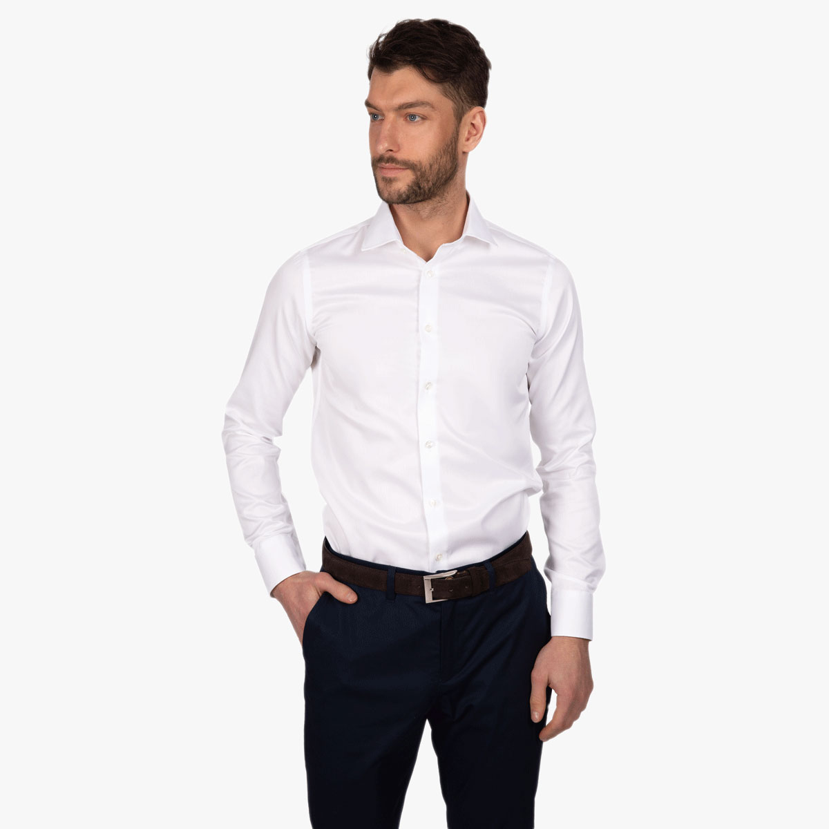 Super Slim Fit Hemd in weiß mit Sportmanschette