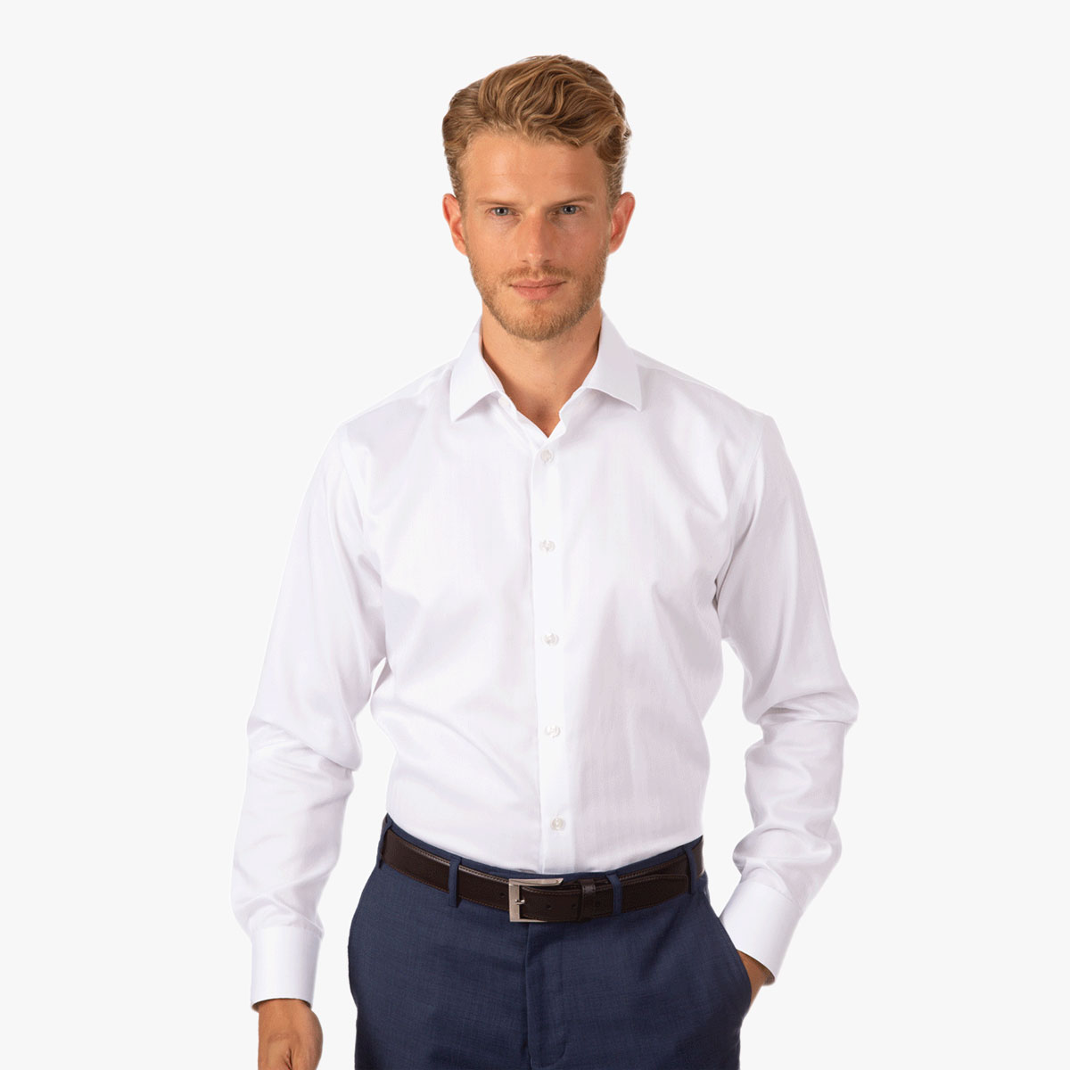 Modern Fit Hemd mit Fischgrat in weiß