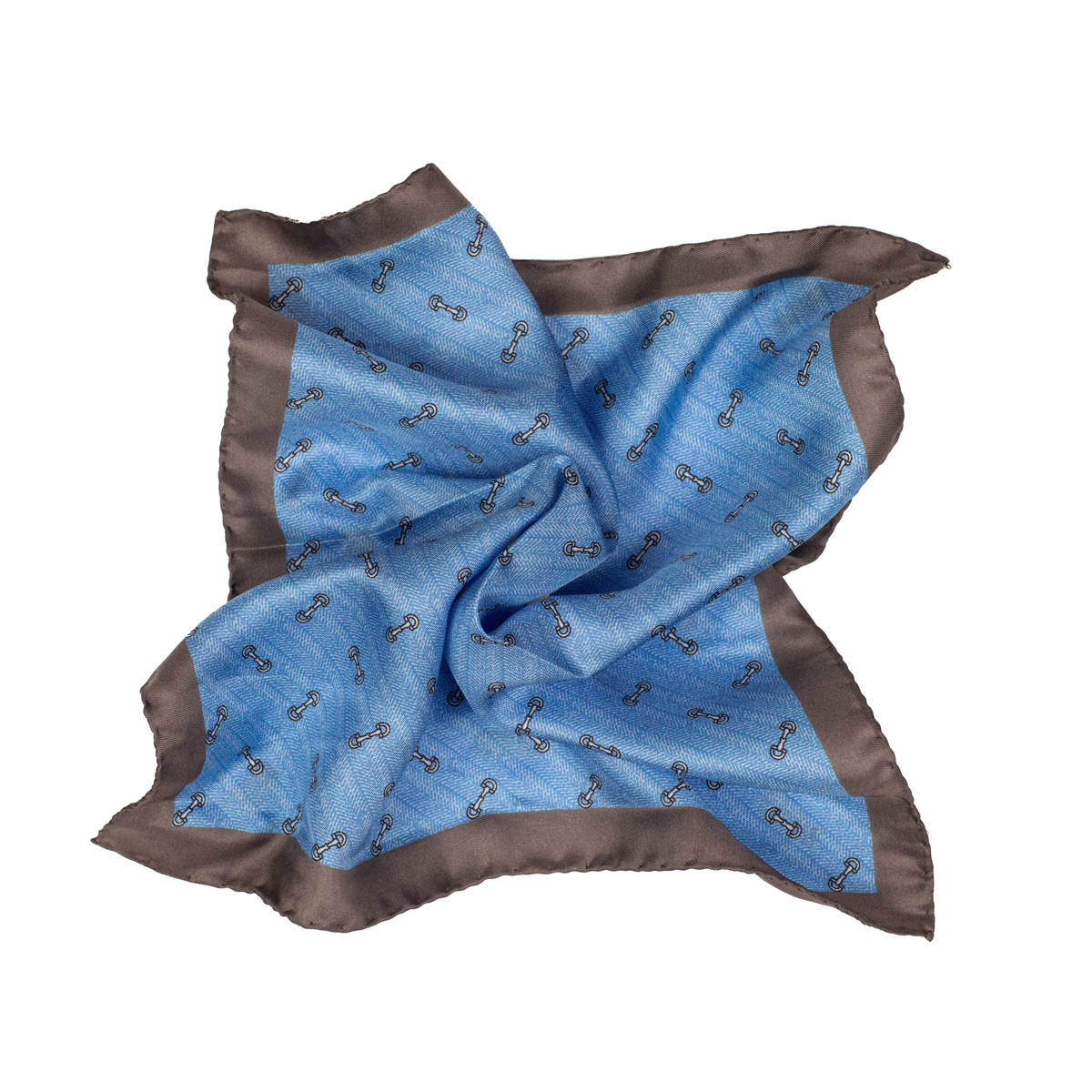 Gelegtes Einstecktuch aus Seidentwill mit Trensen-Motiv in blau