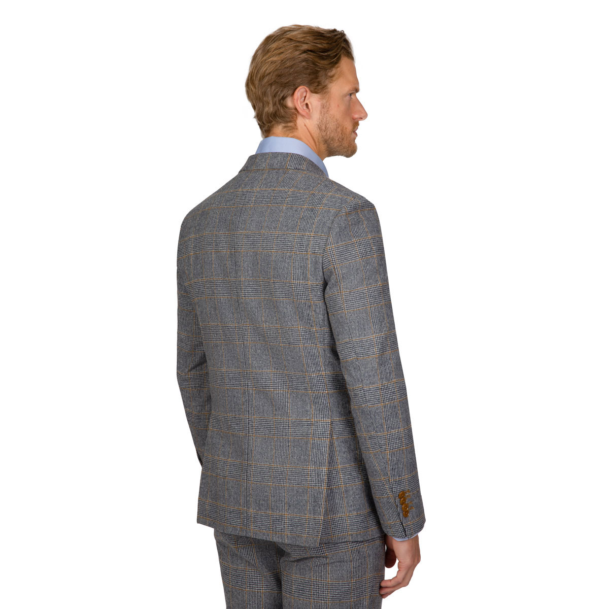 Slim Fit Sakko mit Glencheck und hellbraunem Überkaro Körperbetontes Sakko mit Glencheck-Muster und Überkaro in hellbraun