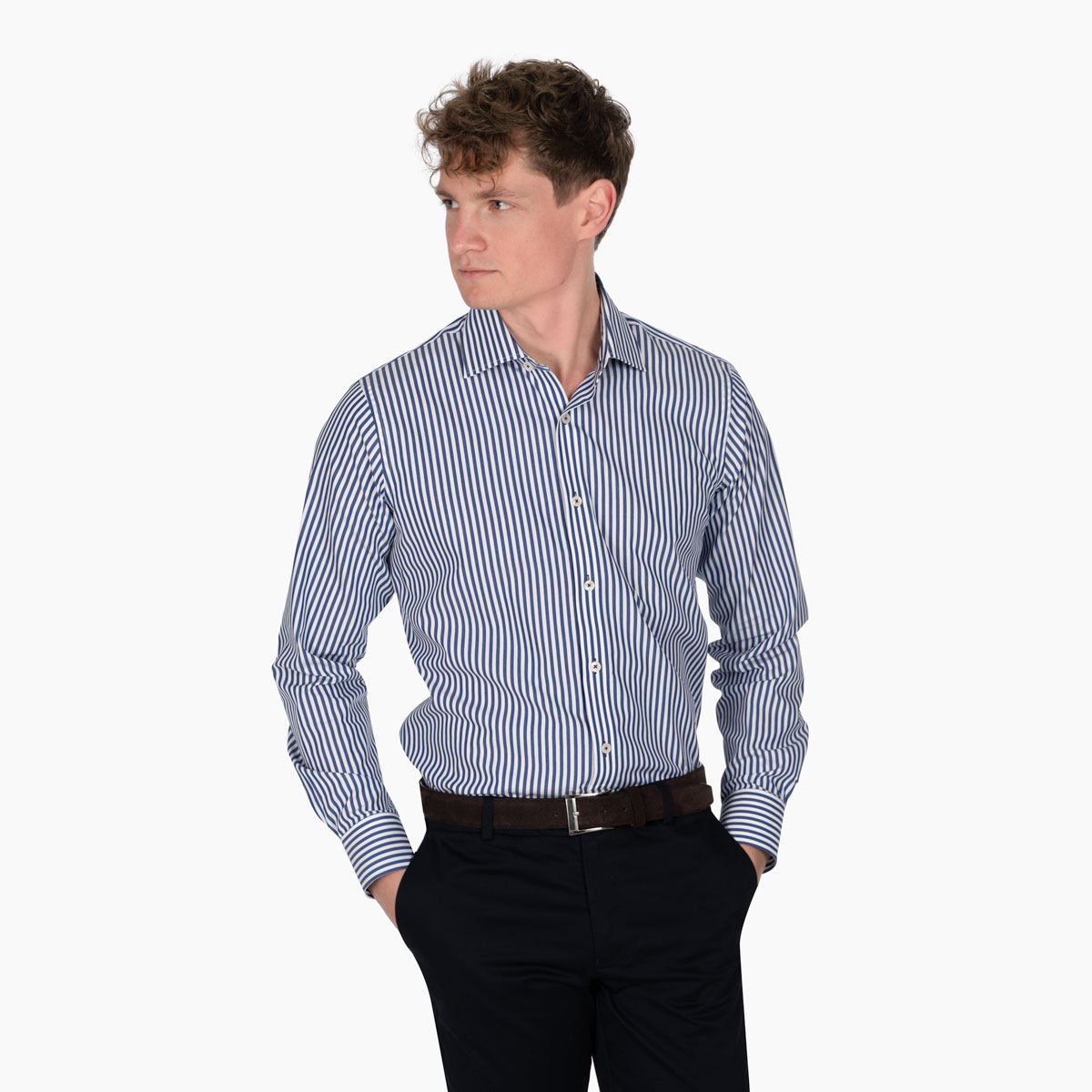 Slim Fit Hemd mit blauen und weißen Streifen