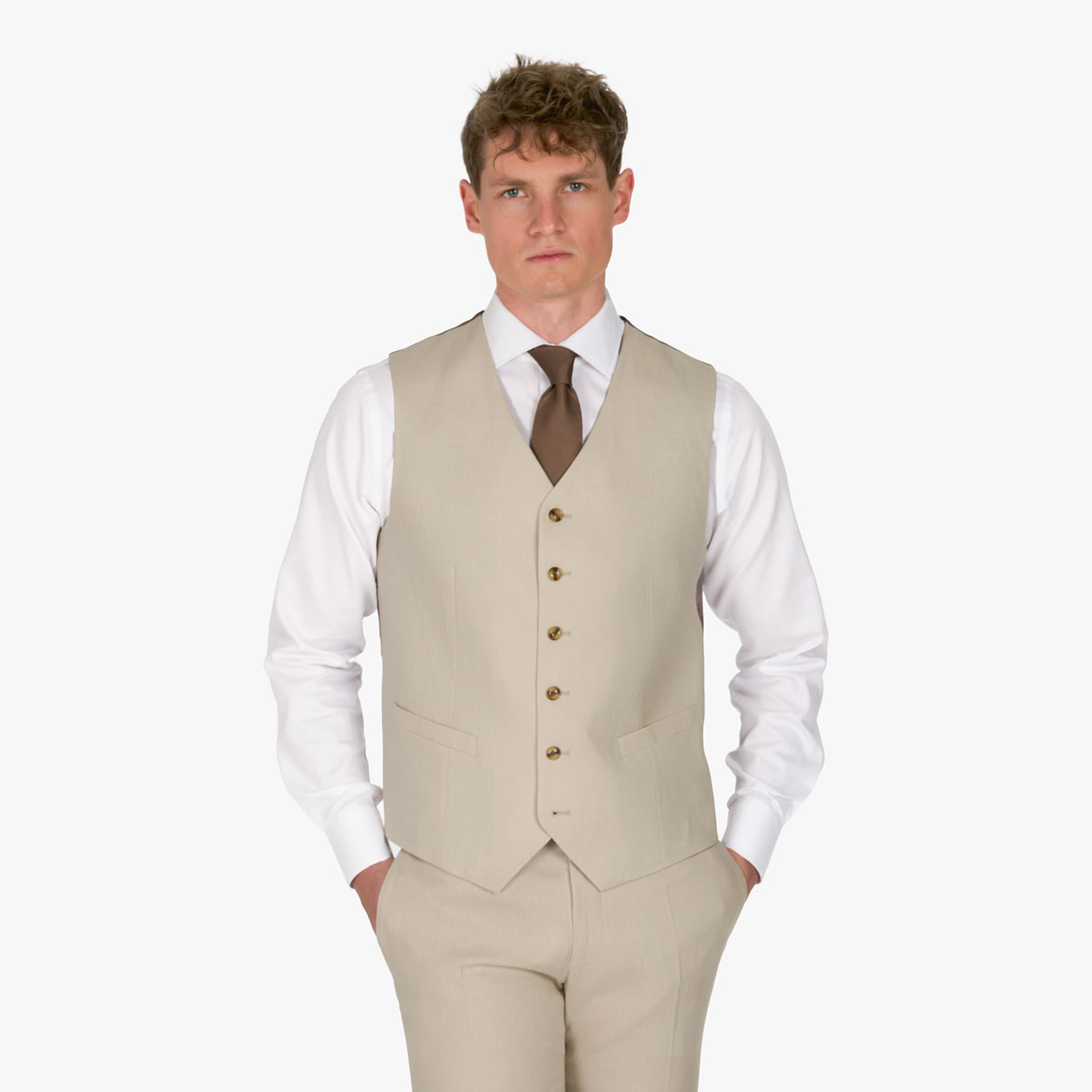 Slim Fit Weste aus Leinen in Beige