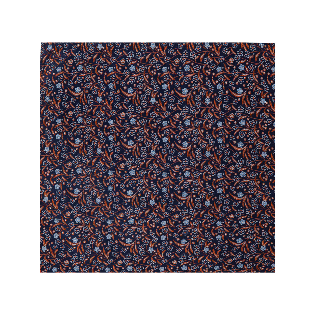 Stoff vom Einstecktuch mit Blütenmuster in dunkelblau-orange