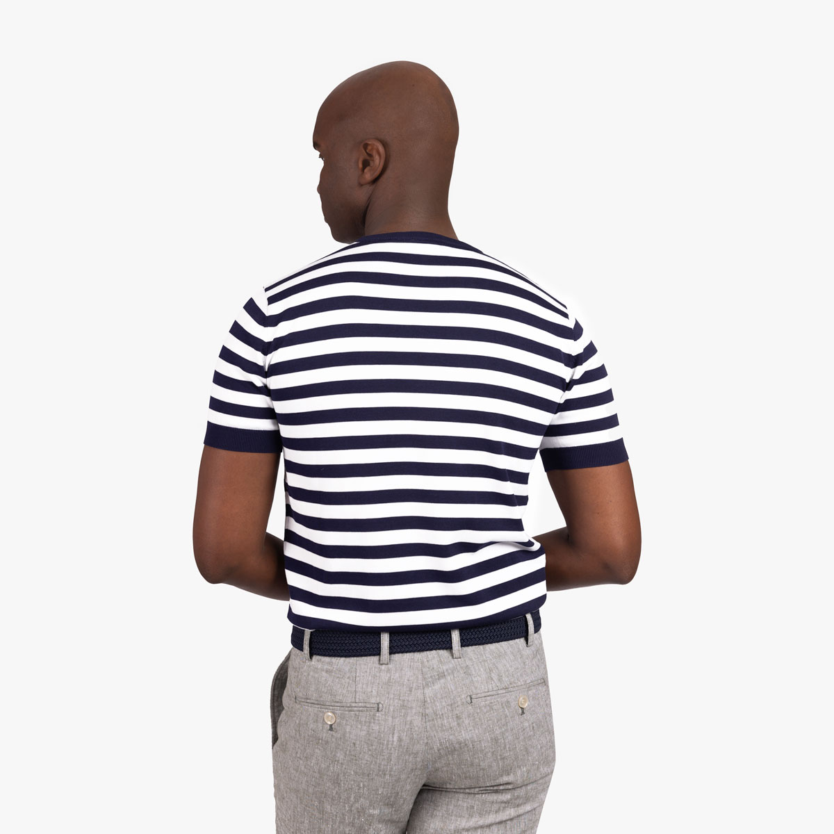 T-Shirt Rundhals mit Streifen in dunkelblau-weiß