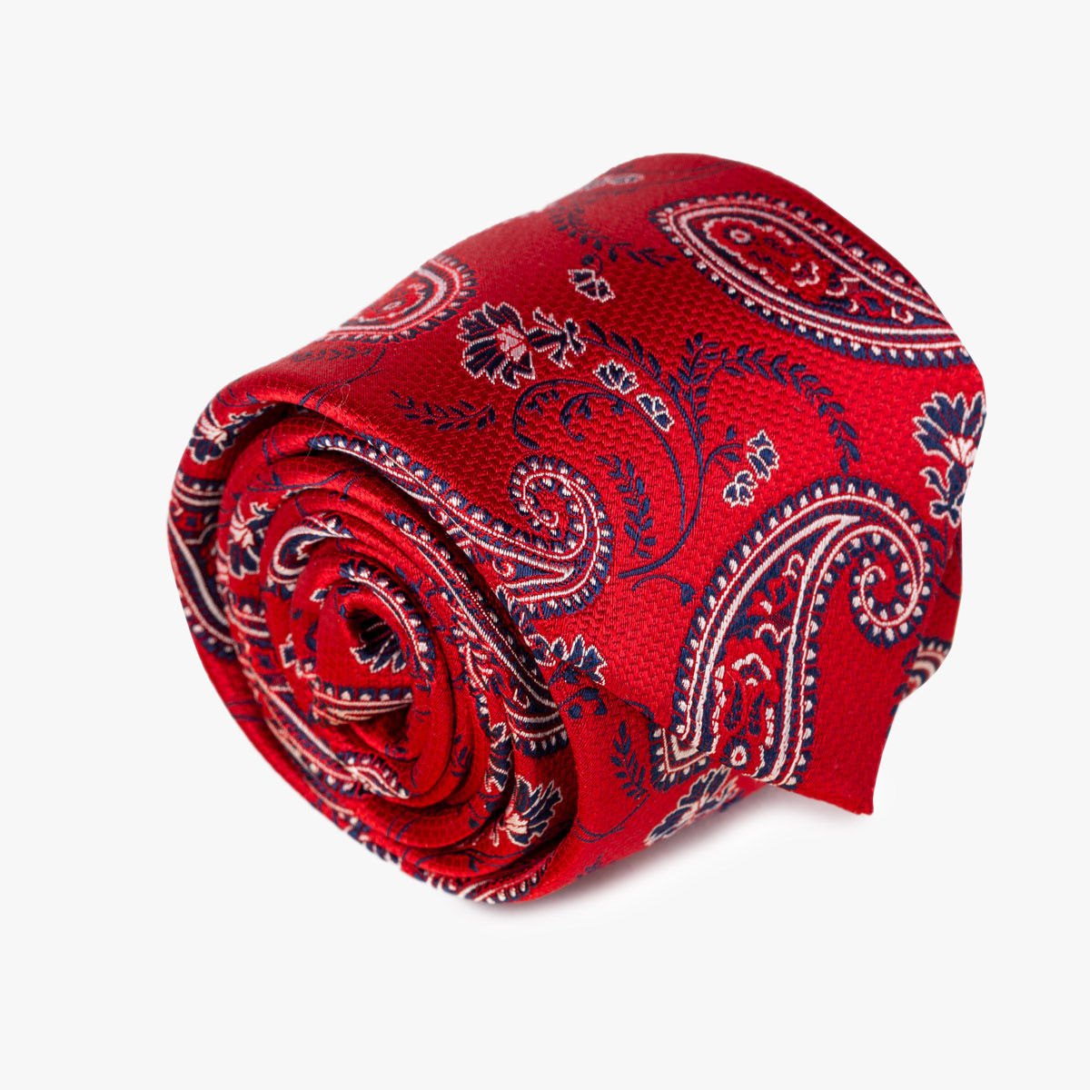Aufgerollte Krawatte mit Struktur und Paisley in rot