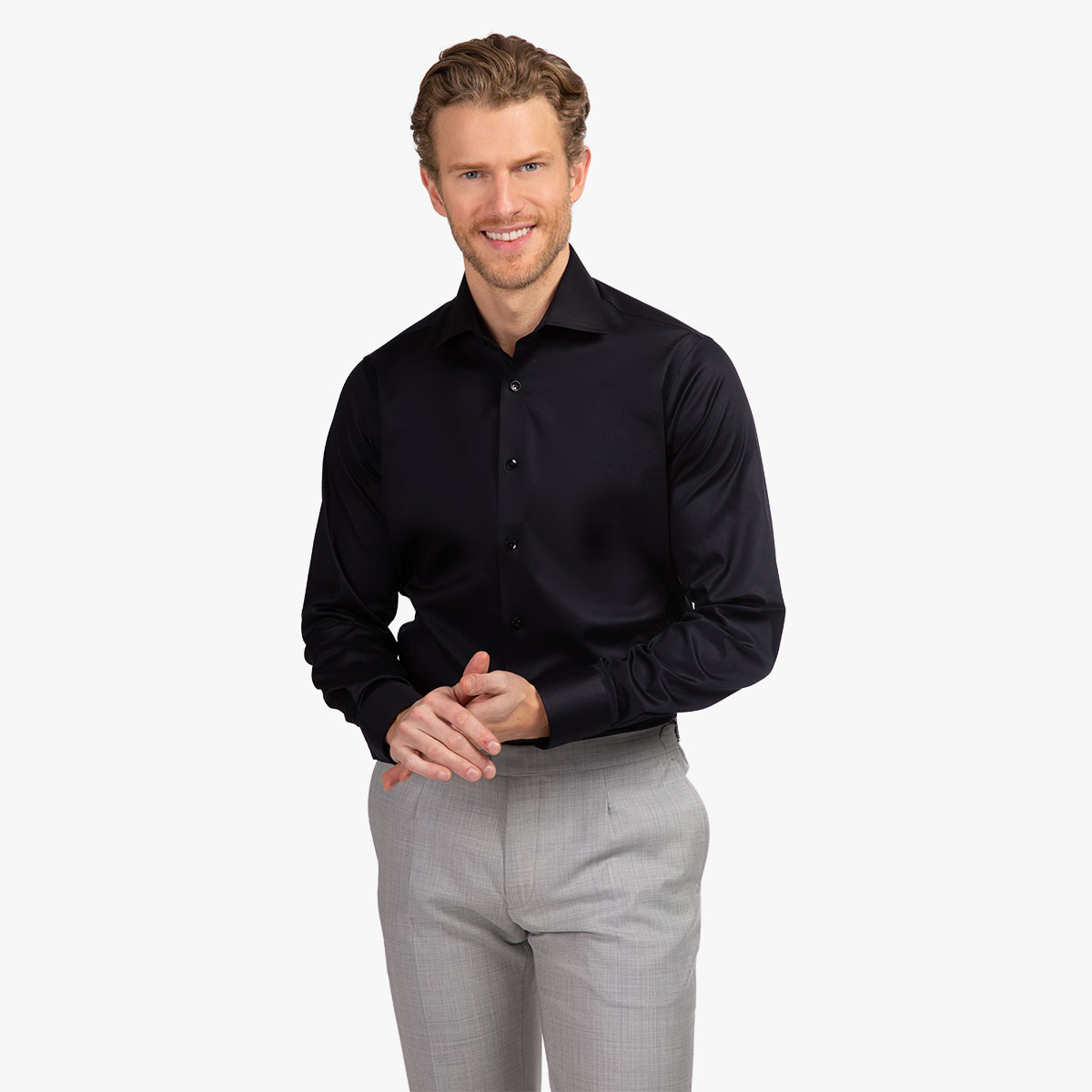 Slim Fit Hemd in schwarz aus Baumwoll-Stretch