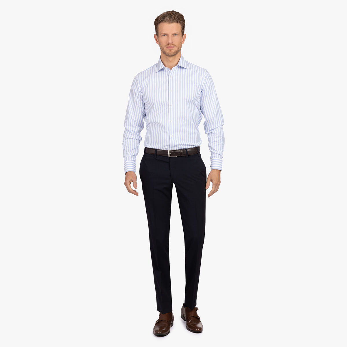 Slim Fit Hemd aus Baumwolle/Elasthan in hellblau gestreift