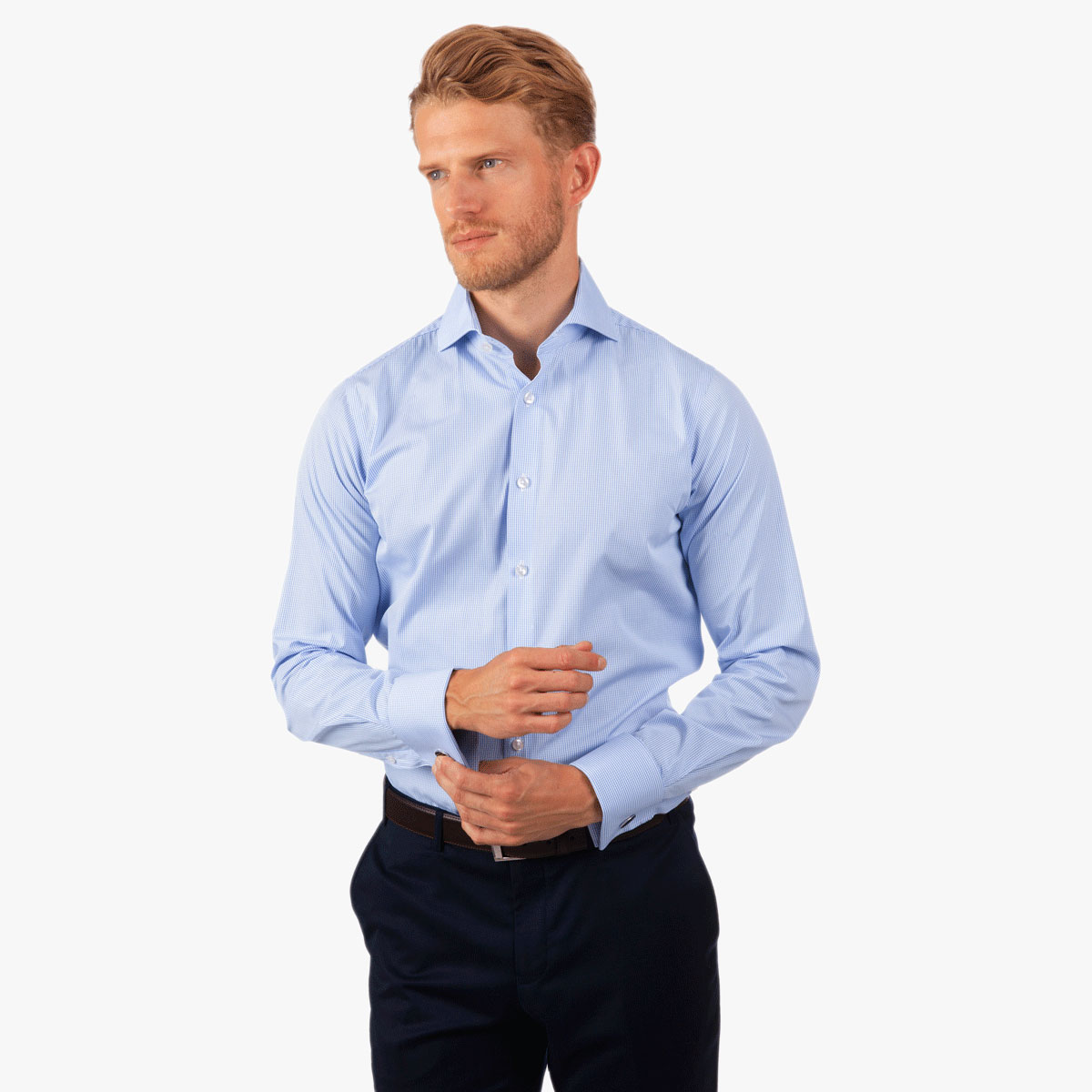 Slim Fit Hemd in blau-weißem Karo-Dessin