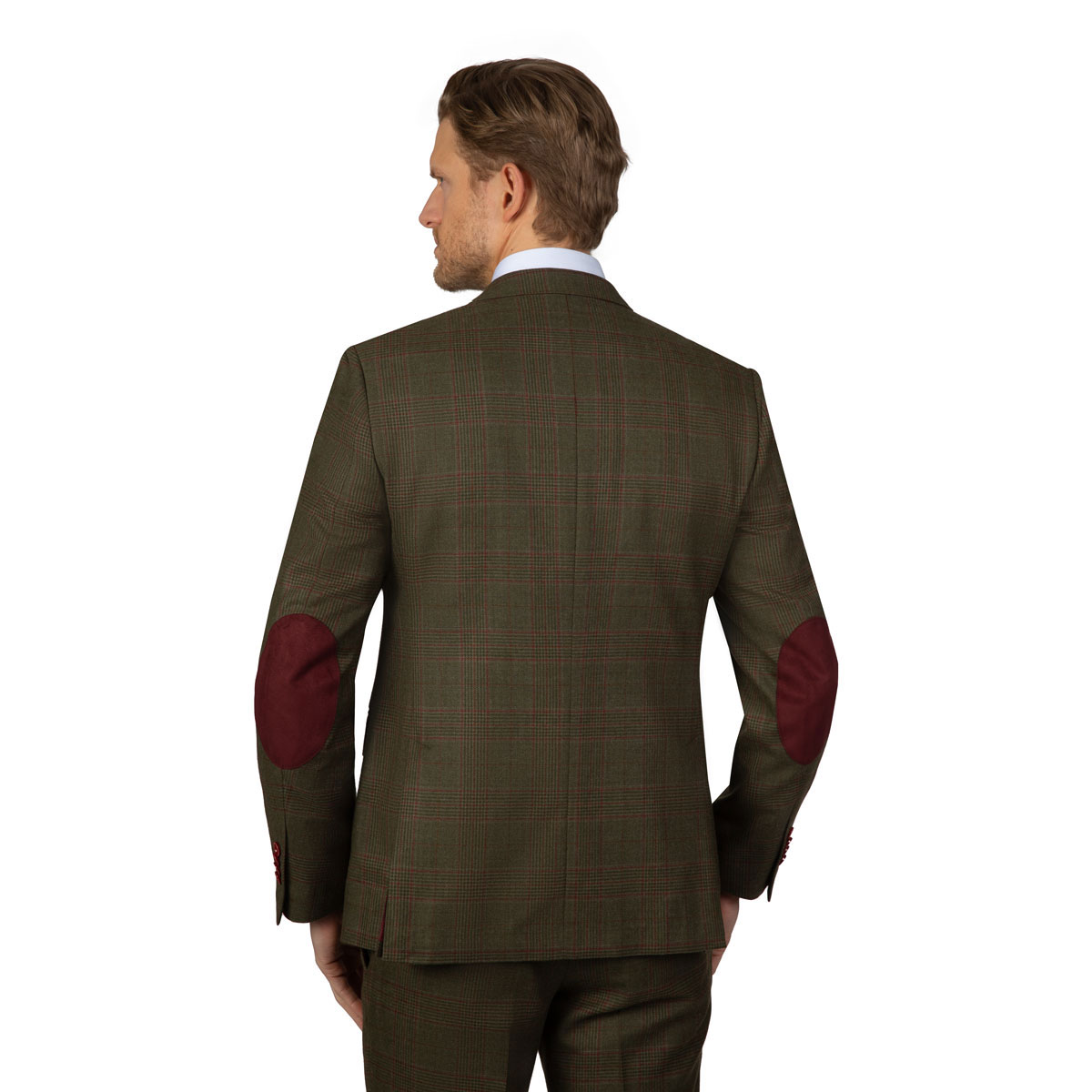 Slim Fit Sakko in grün mit rotem Karomuster Körperbetontes Sakko mit rotem Karomuster auf grünem Stoff