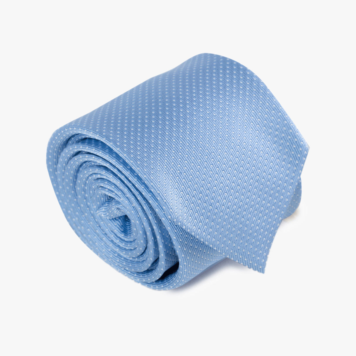 Aufgerollte Krawatte mit feinen Punkten in hellblau