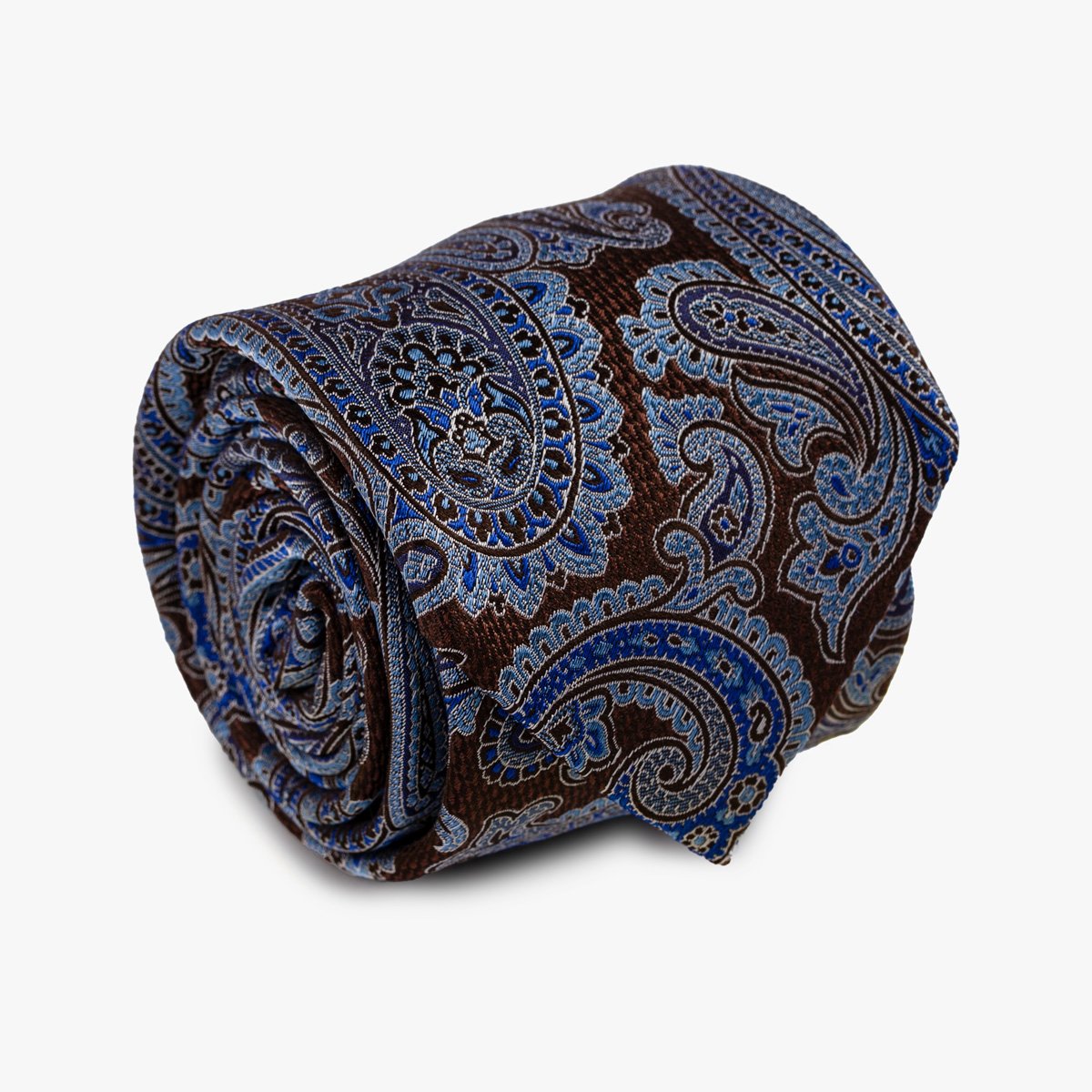 Aufgerollte Krawatte mit Paisley-Muster in braun blau