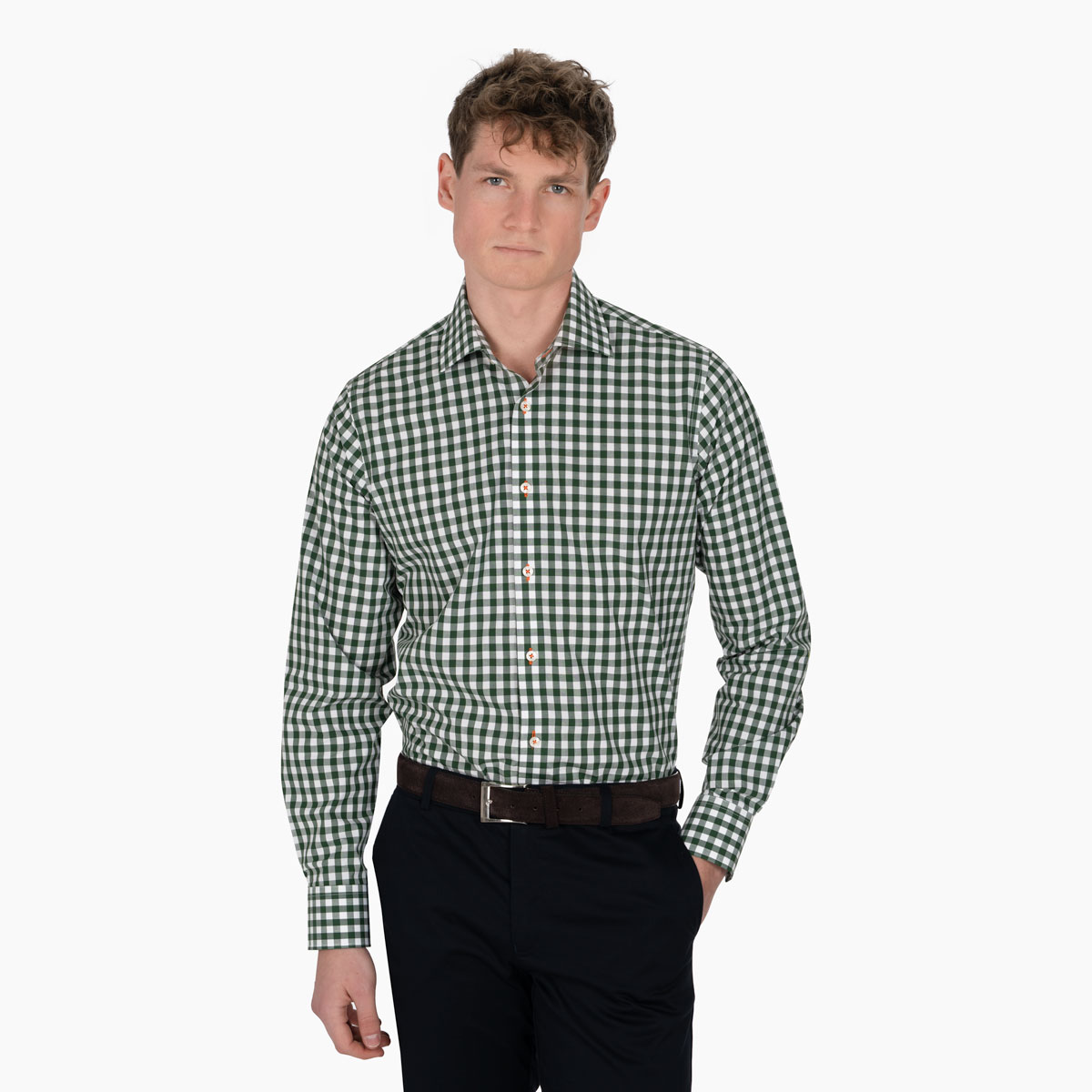 Slim Fit Hemd mit grünen und weißen Karos