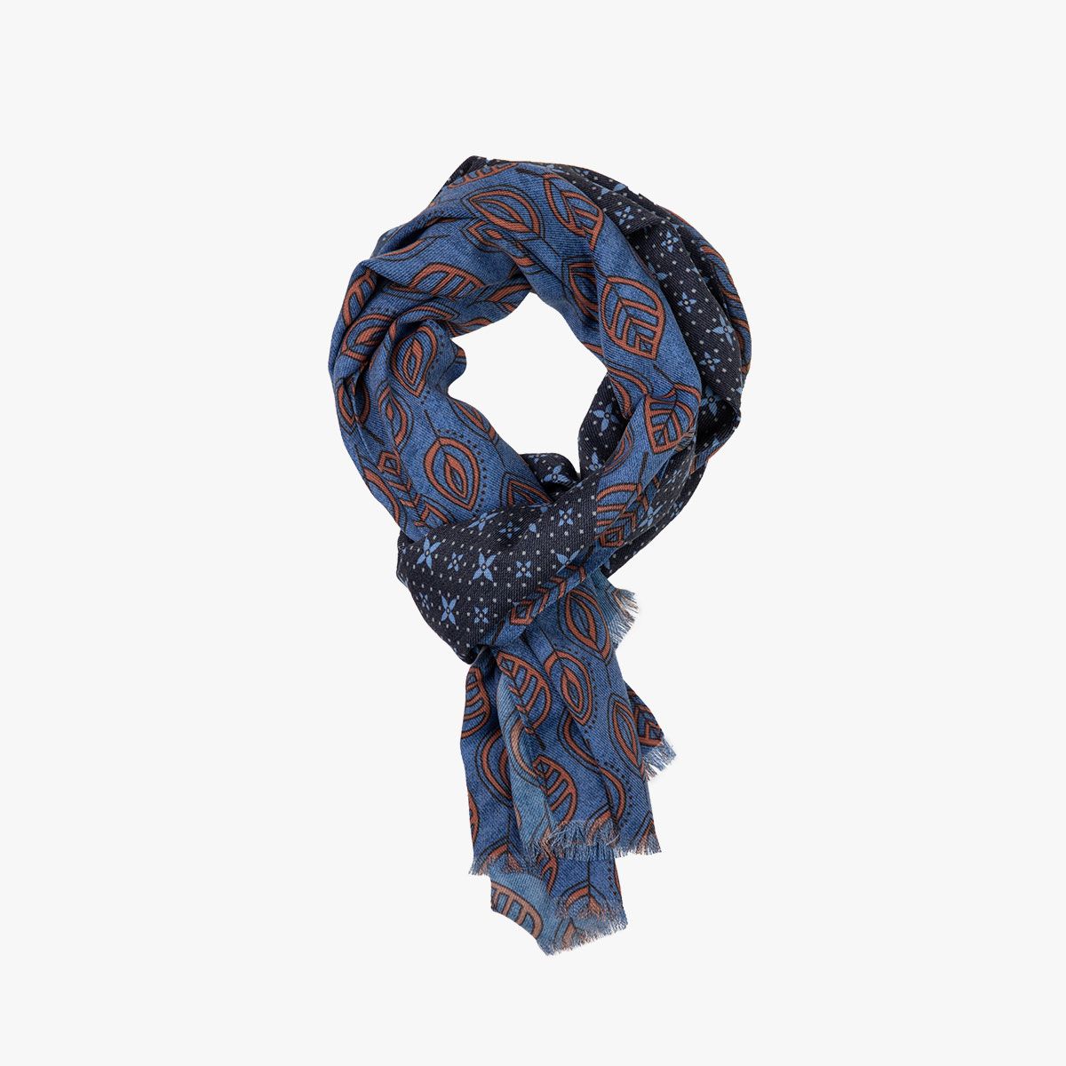 Gemusterter Schal mit Blätter-Design in blau