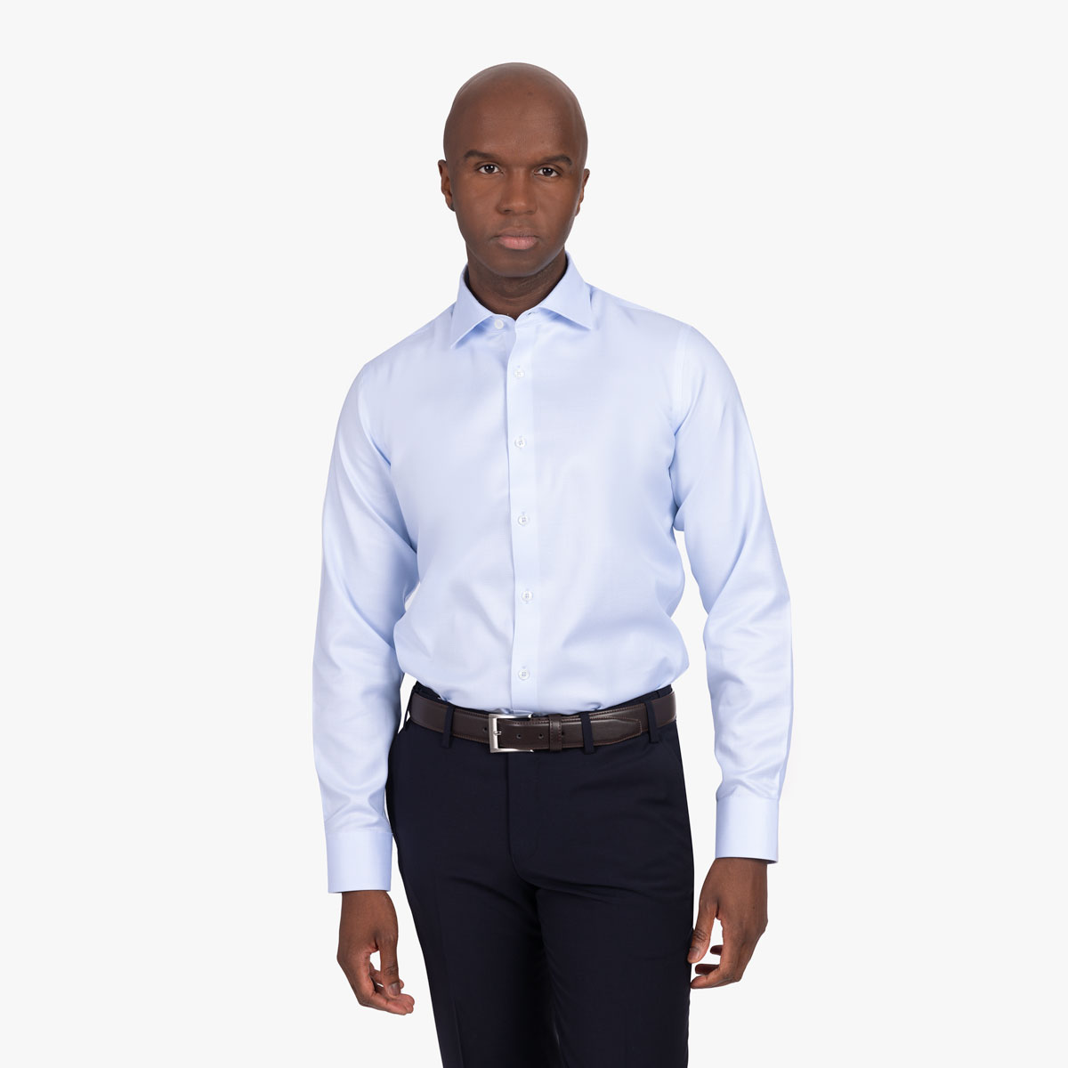 Slim Fit Hemd aus Baumwolle in hellblau mit Struktur